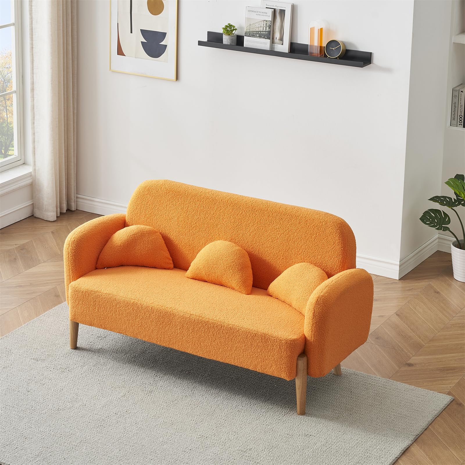 Sectional Couch Sofa with 3 Lumbar Pillows Teddy Velvet Cloud Couch