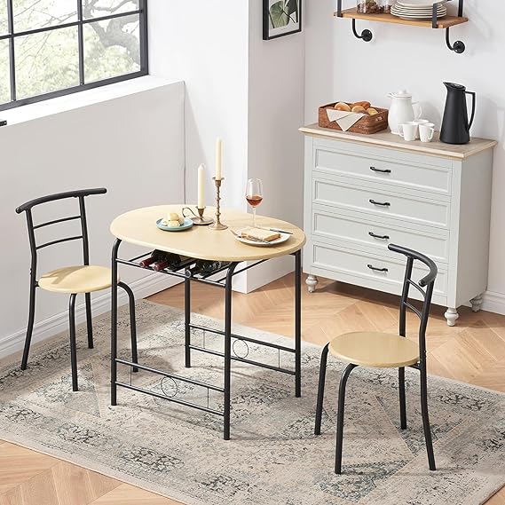 3-Piece Bar Table Chairs, Square Counter Height Bistro Dinette Sets