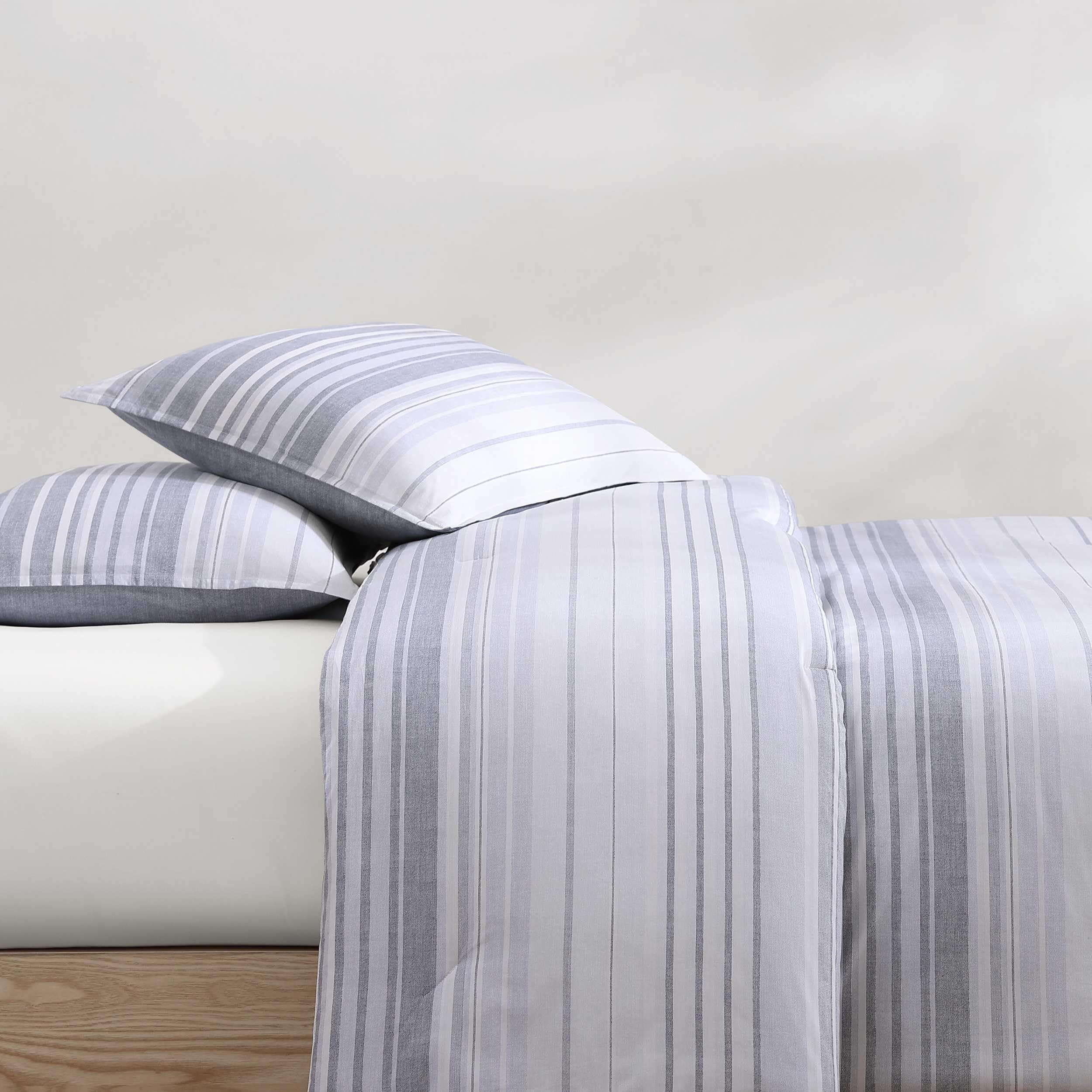 Cotton Textured Comforter Set - Bold Stripe Grey