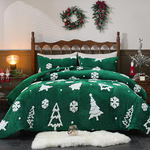 Christmas Tree Jacquard Queen Comforter Set - 3 Piece Winter Bedding