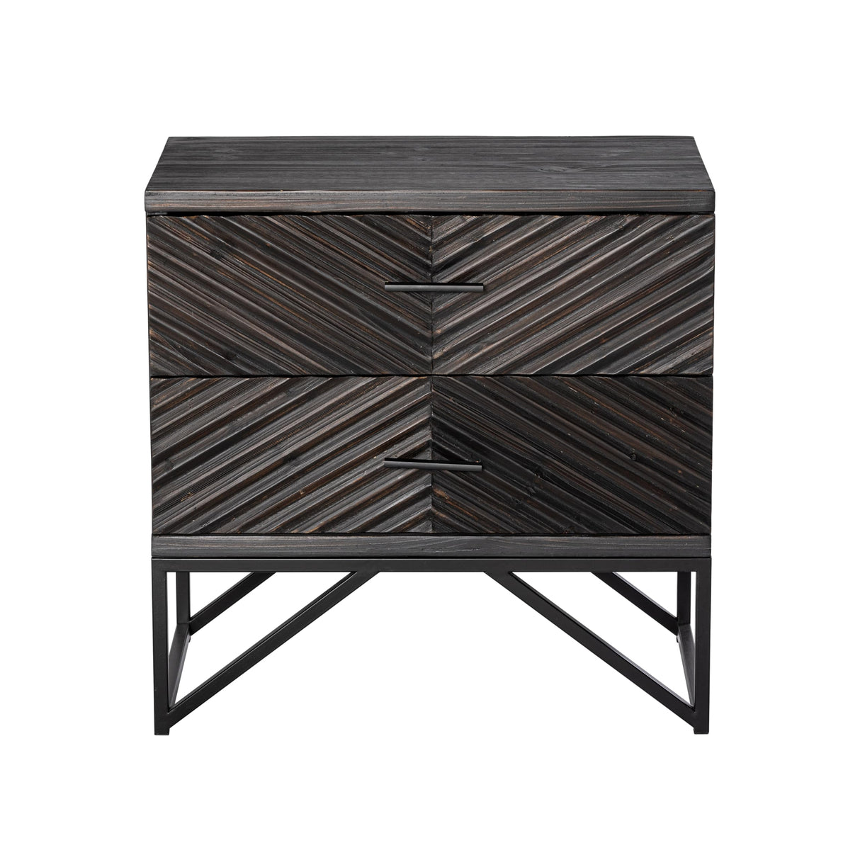 Modern 2-Drawer Nightstand, Contemporary Line Accent End Side Table with Black Metal