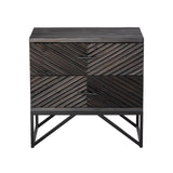 Modern 2-Drawer Nightstand, Contemporary Line Accent End Side Table with Black Metal