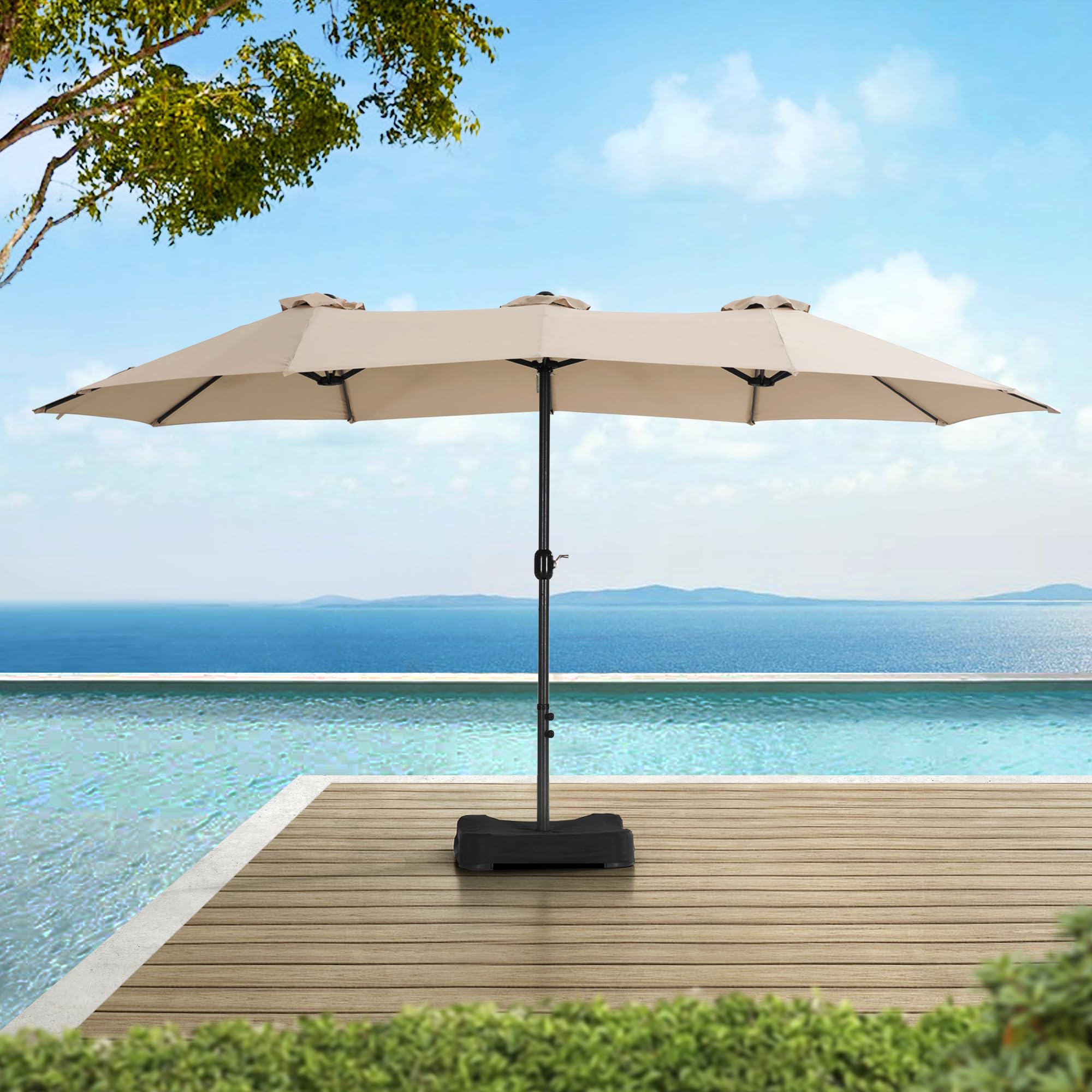 Triple Canopy Umbrella, Beige, with Base