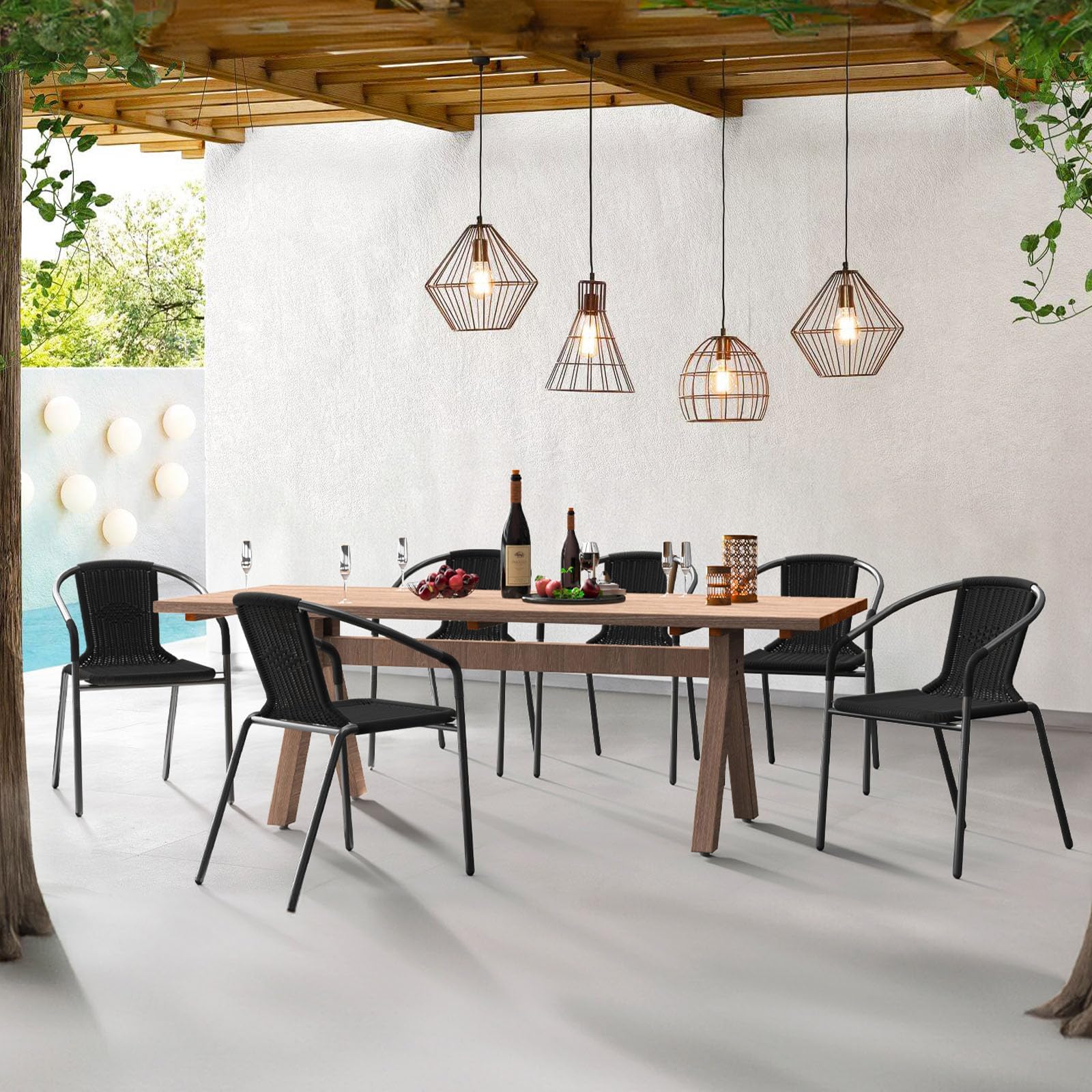 Amopatio Outdoor Dining Chairs Set of 6, Rattan Patio Chairs Wicker