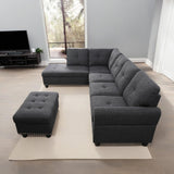 L Sectional Sofa Set with Storage Ottoman, L Shape Linen Upholstered Modular Couch & Chaise