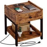 Nightstand, Bedside Table with Charging Station, Small End Table with Storage Drawer