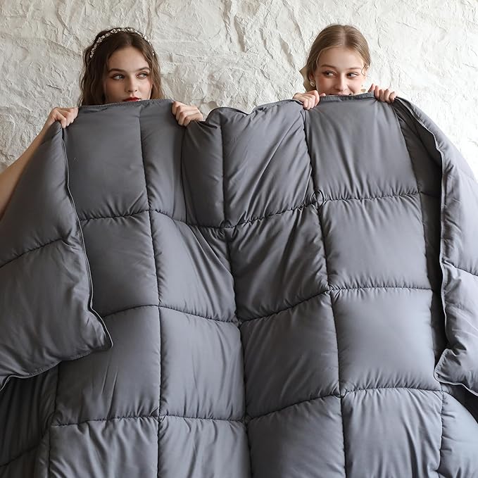 Pinch Pleat Goose Down Feathers Comforter Full/Queen Size All Season-Ultra Soft and Cozy Noiseless