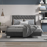 Upholstered Bed Frame, Modern Platform Bed w/Button Tufted Velvet Headboard,