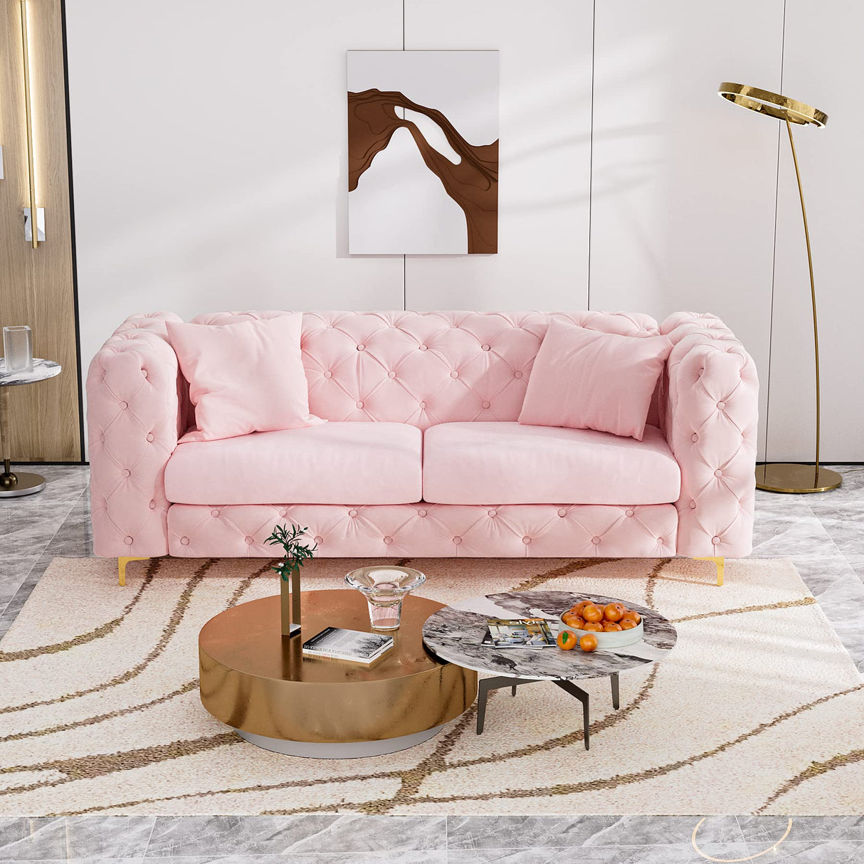 75 Inch Sofa Couch Modern Upholstered Couch Tufted Velvet Sofa High Arm and Metal