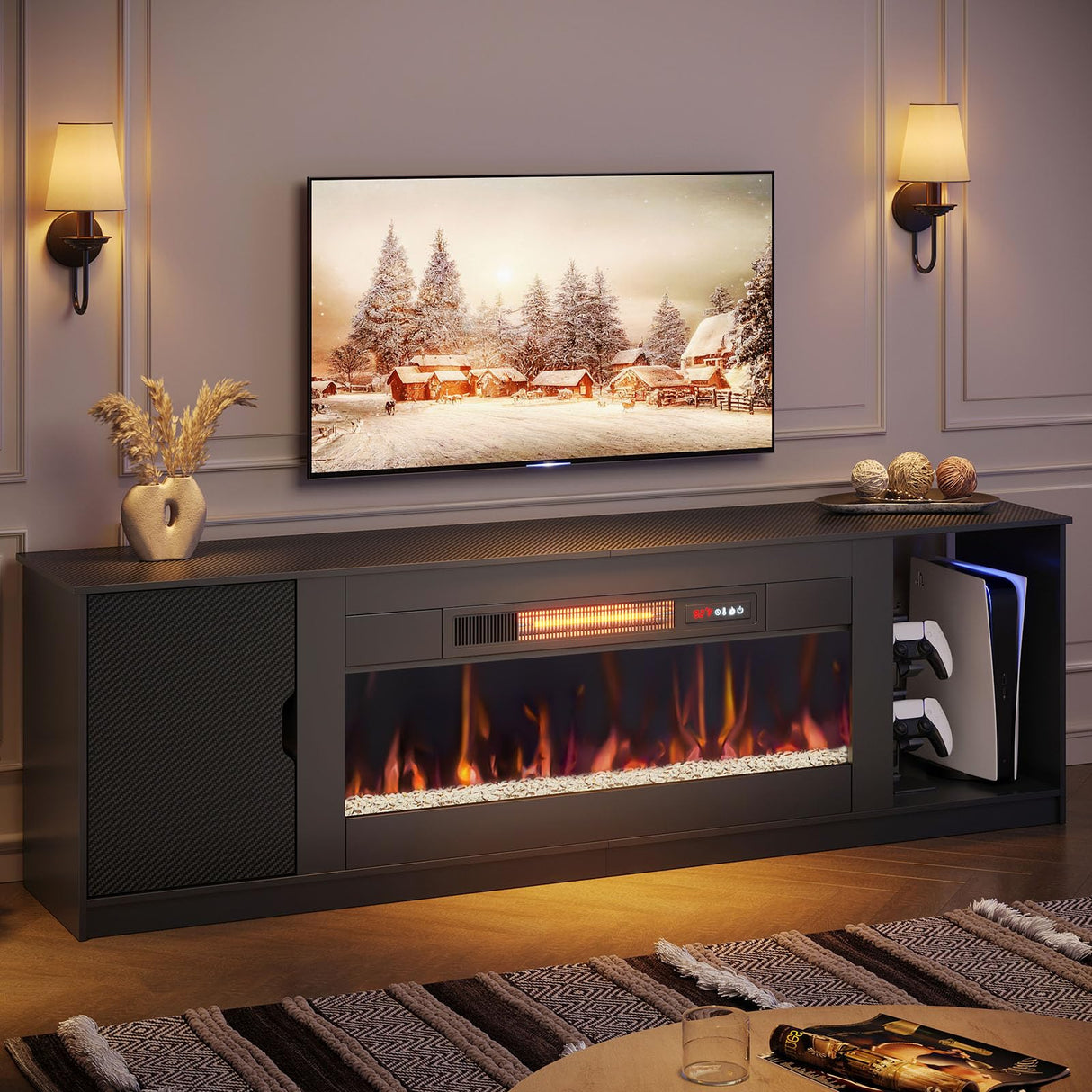 70-Inch Fireplace TV Stand with Storage