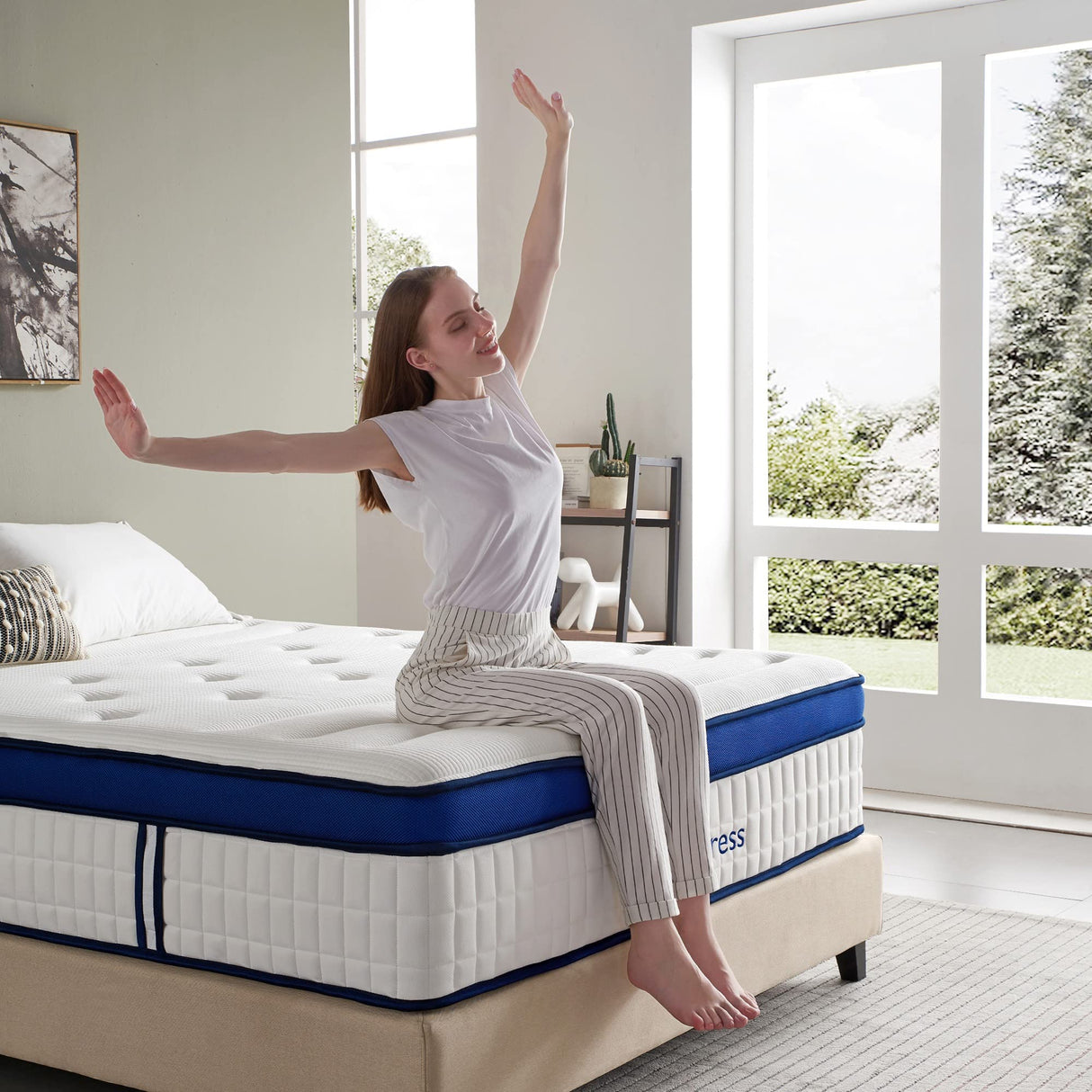 14 Inch Hybrid Queen Mattress, Gel Memory Foam, Tencel Cover, Individual Pocket Springs,