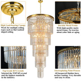 Large Long Crystal Chandelier for High Ceiling, 37-Lights Modern Gold Big Foyer Entrance Crystal