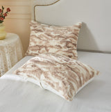 Faux Fur Comforter Set King Size, 3 Pieces Ultra Soft Marbled Beige Fluffy Comforter