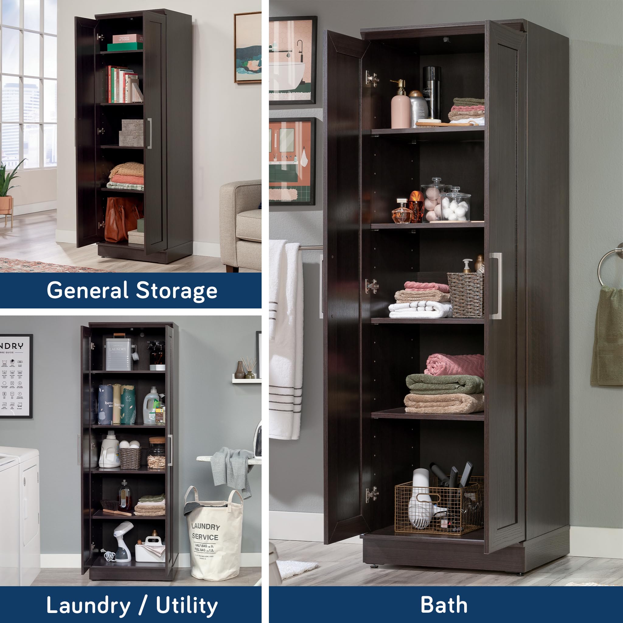 Sauder HomePlus Storage Pantry cabinets, L: 23.31" x W: 17.01" x H: 71.18", Dakota Oak