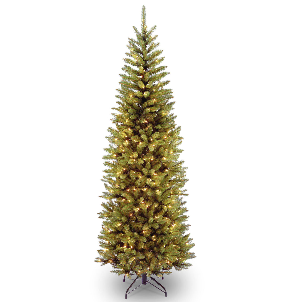 Artificial Pre-Lit Slim Christmas Tree, Green, Kingswood Fir, White Lights, Includes Stand