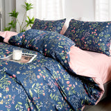 Floral Queen Comforter Set 3 Pieces Soft Cotton Chic Garden Style Floral Print Lightweight Vintage Botanical