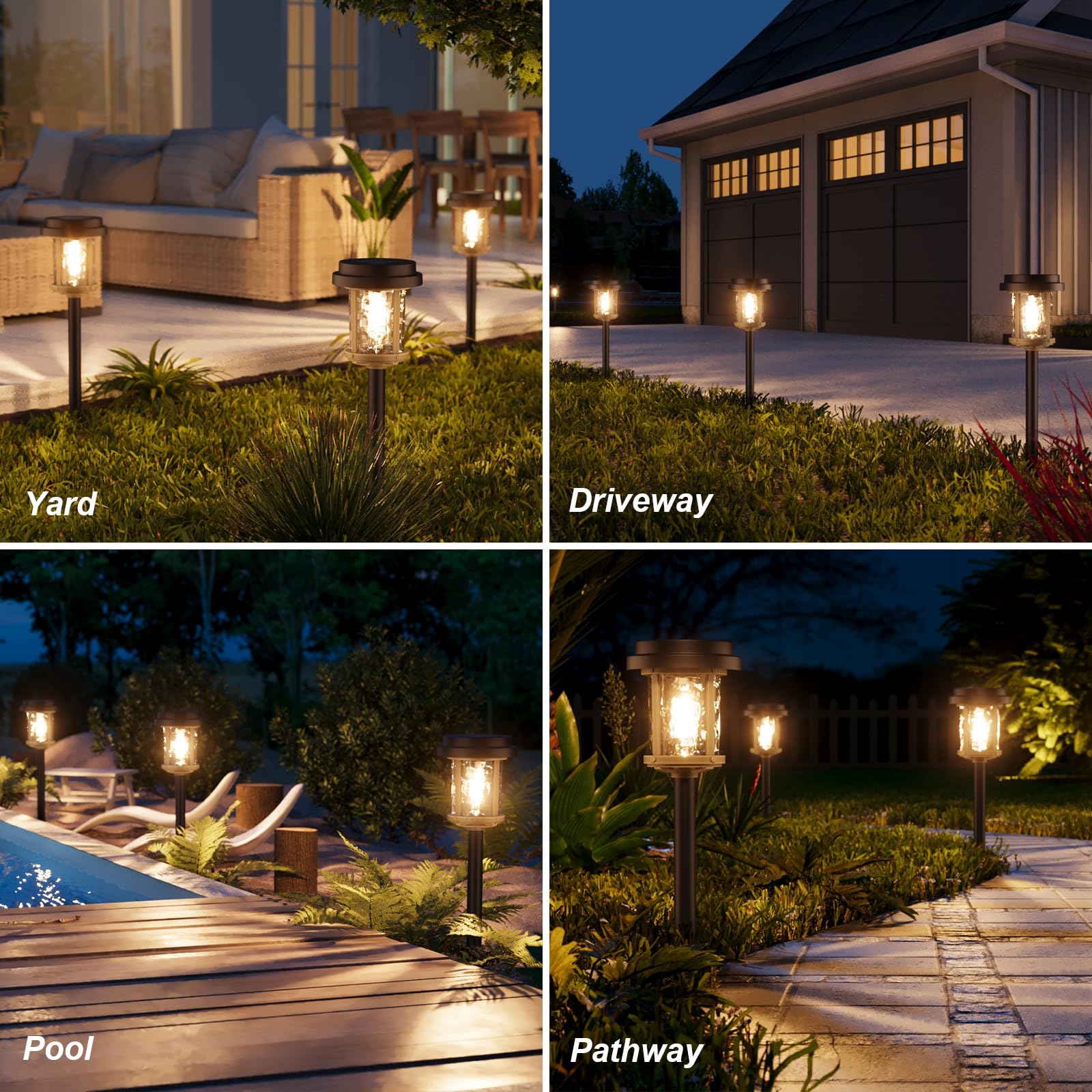 Solar Lights Outdoor, 4 Pack Solar Pathway Lights Outdoor, 15 LM LED Outdoor Solar