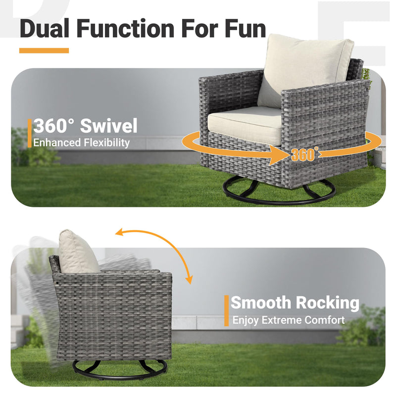 6 Piece Outdoor Sofa Couch with Rocking Swivel Chairs