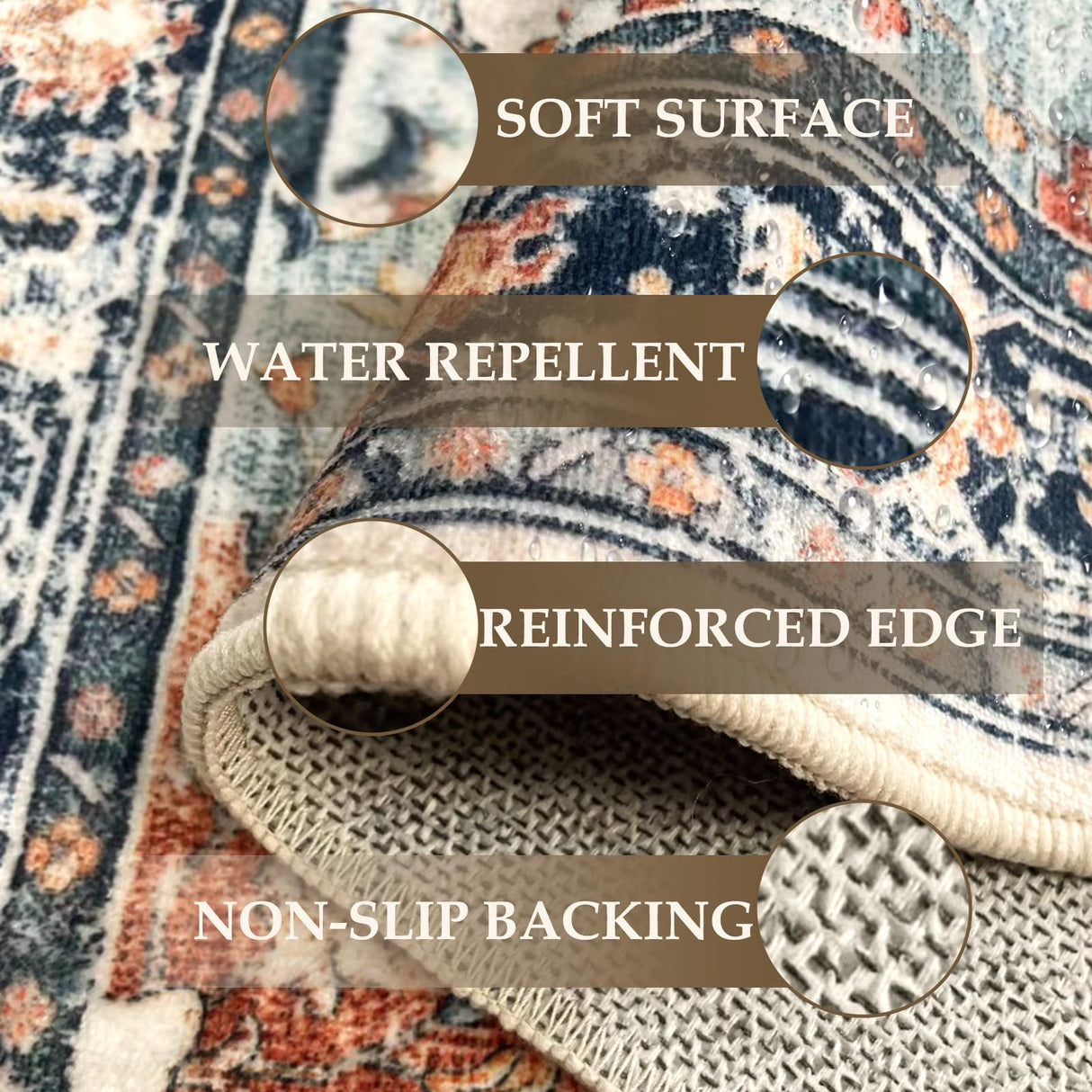 6ft Round Rug, Area Rugs 6ft, Washable Rug, Non-Slip, Rugs for Living Room,