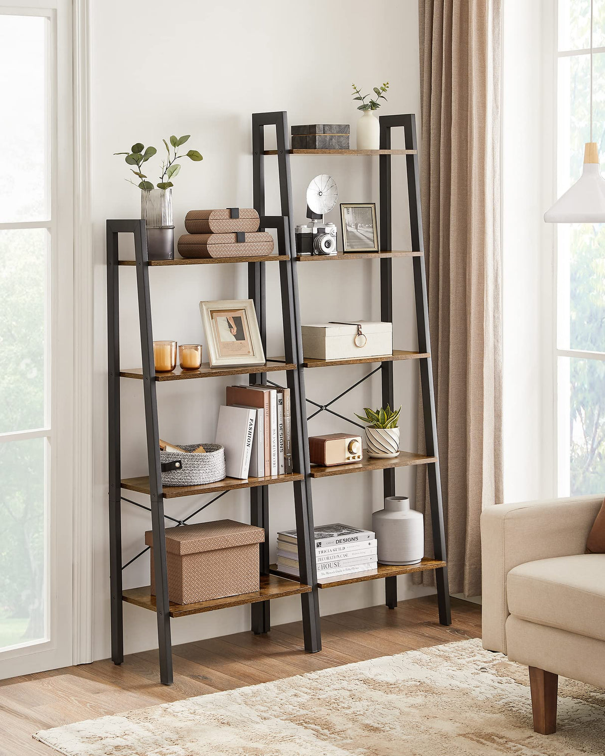 Ladder Shelf, 5-Tier Bookshelf, Storage Rack, Bookcase with Steel Frame