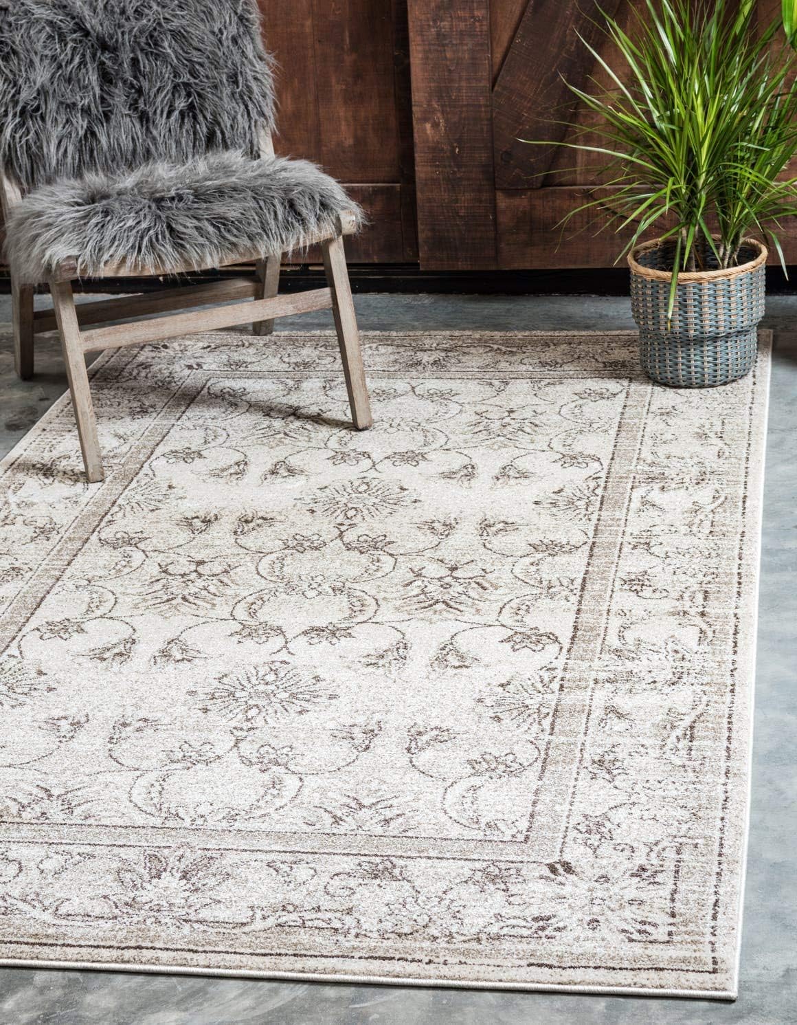 Unique Loom La Jolla Collection Botanical, Contemporary, Traditional, Rustic, Border Area Rug, 3' 3" x 5' 3" Rectangle, Ivory/Beige