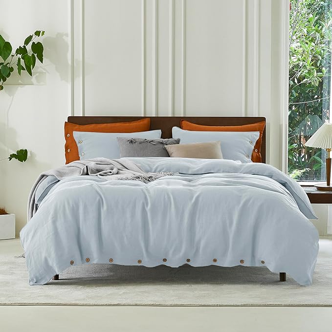100% Pure Linen Duvet Cover Set King Size 104X90Inch 3pcs (1 Duvet Cover