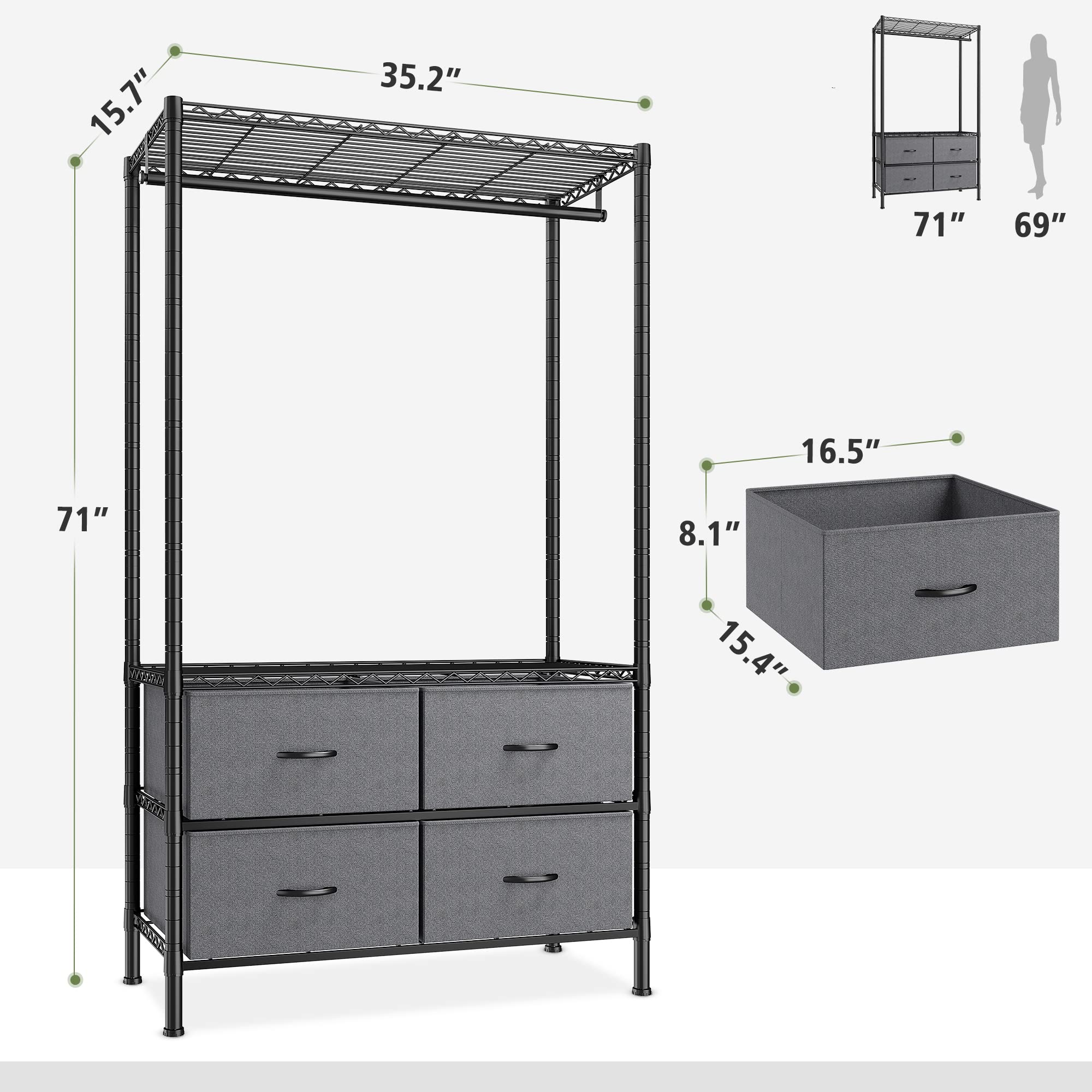 Clothes Rack, Clothing Rack 450LBS Garment Rack Closet Rack