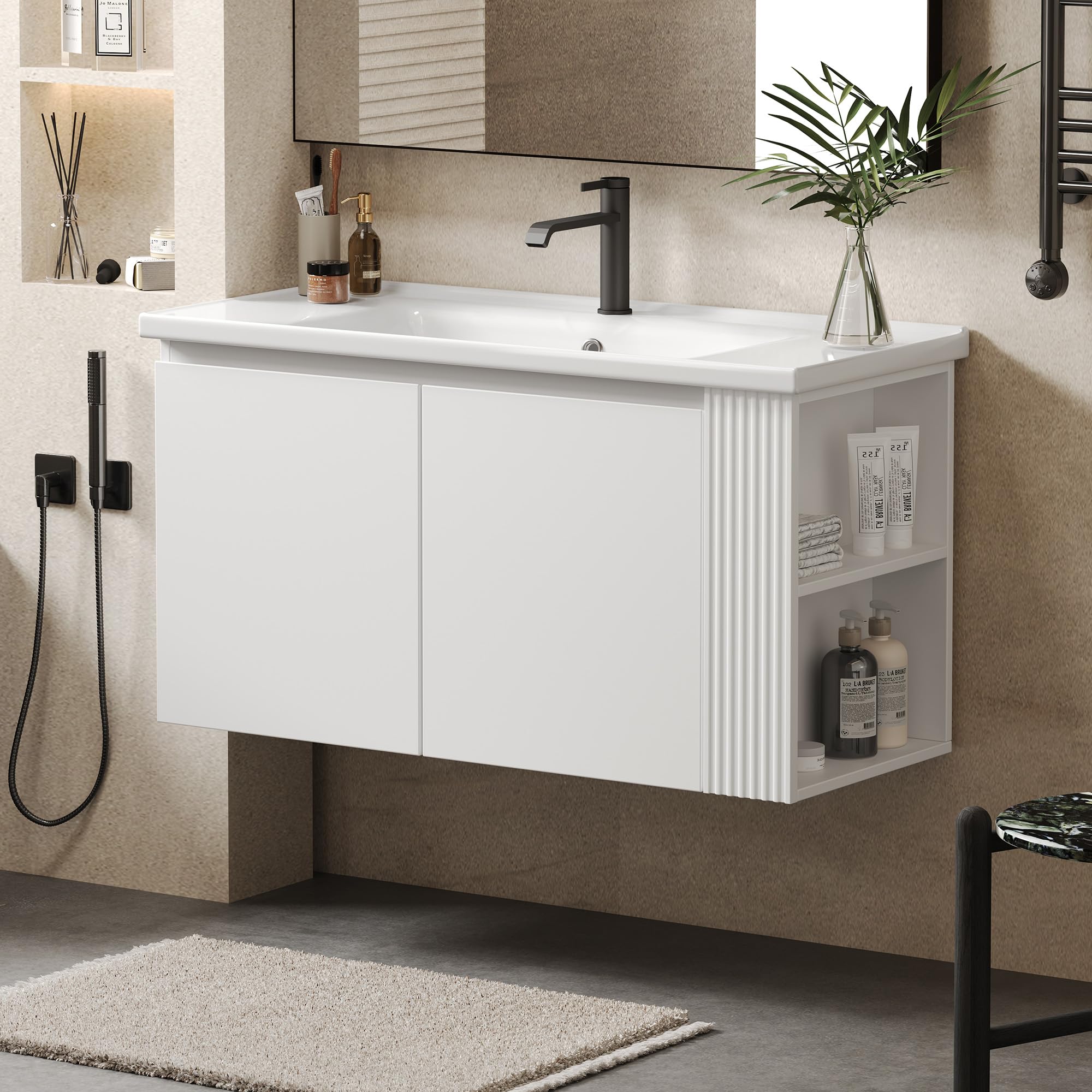 36" Bathroom Vanity with Sink, Wall Mounted Bathroom Vanity Cabinet
