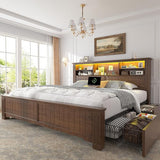 Headboard and Storage, 4 Drawers & LED & USB Bed Frame Queen Size with Storage