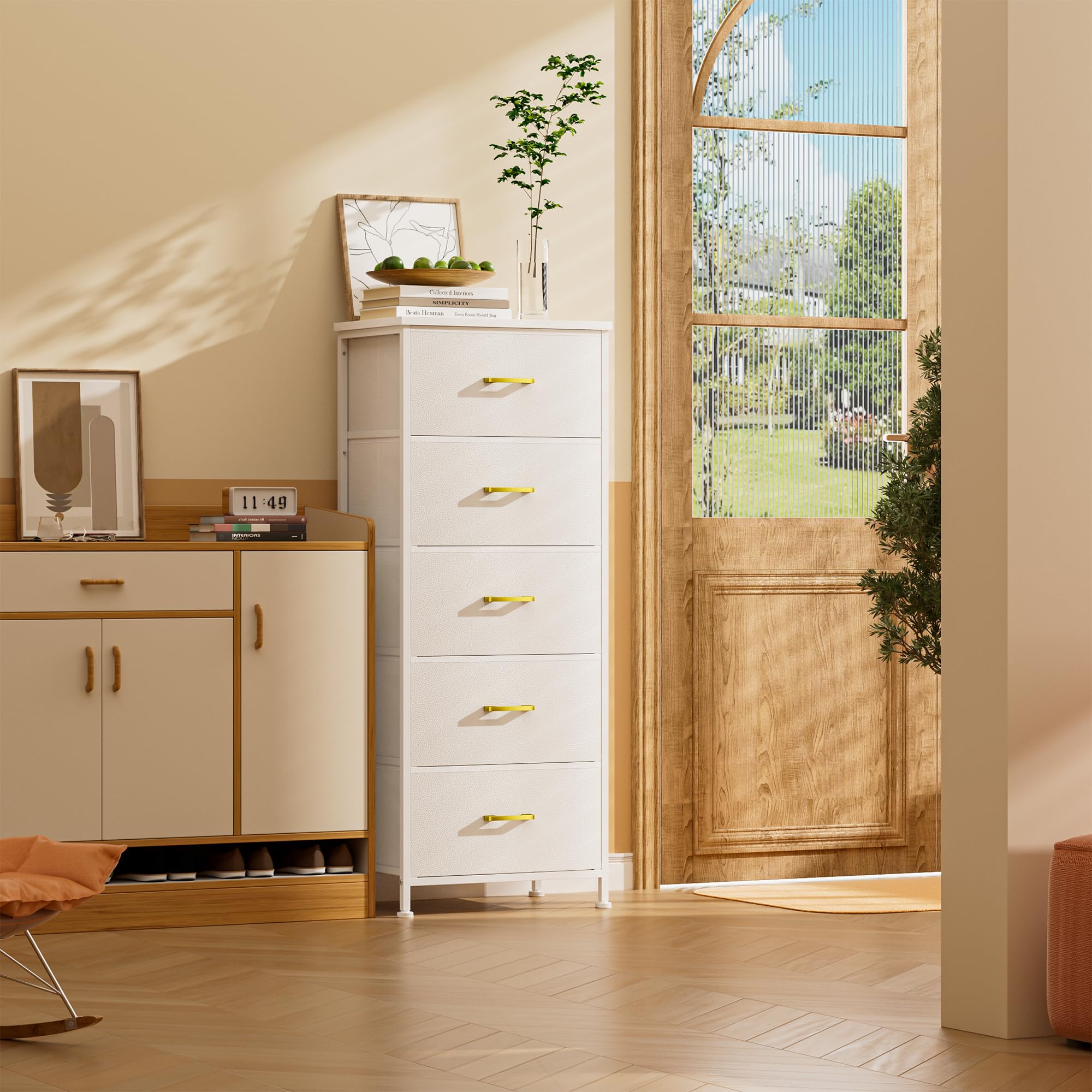 White Tall Dresser for Bedroom, Vertical Storage Tower Unit