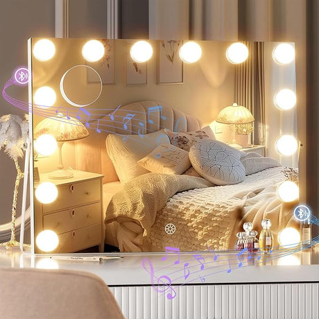 Vanity Mirror with Lights and Bluetooth Speaker, 11" x 14" Hollywood Mirror, Makeup Mirror