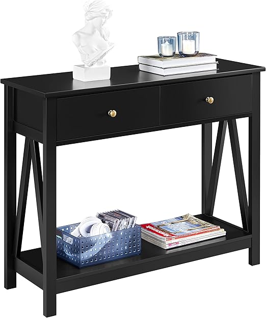 Console Table with Drawer, Wood Entryway Table with Storage Shelves, Sofa Table