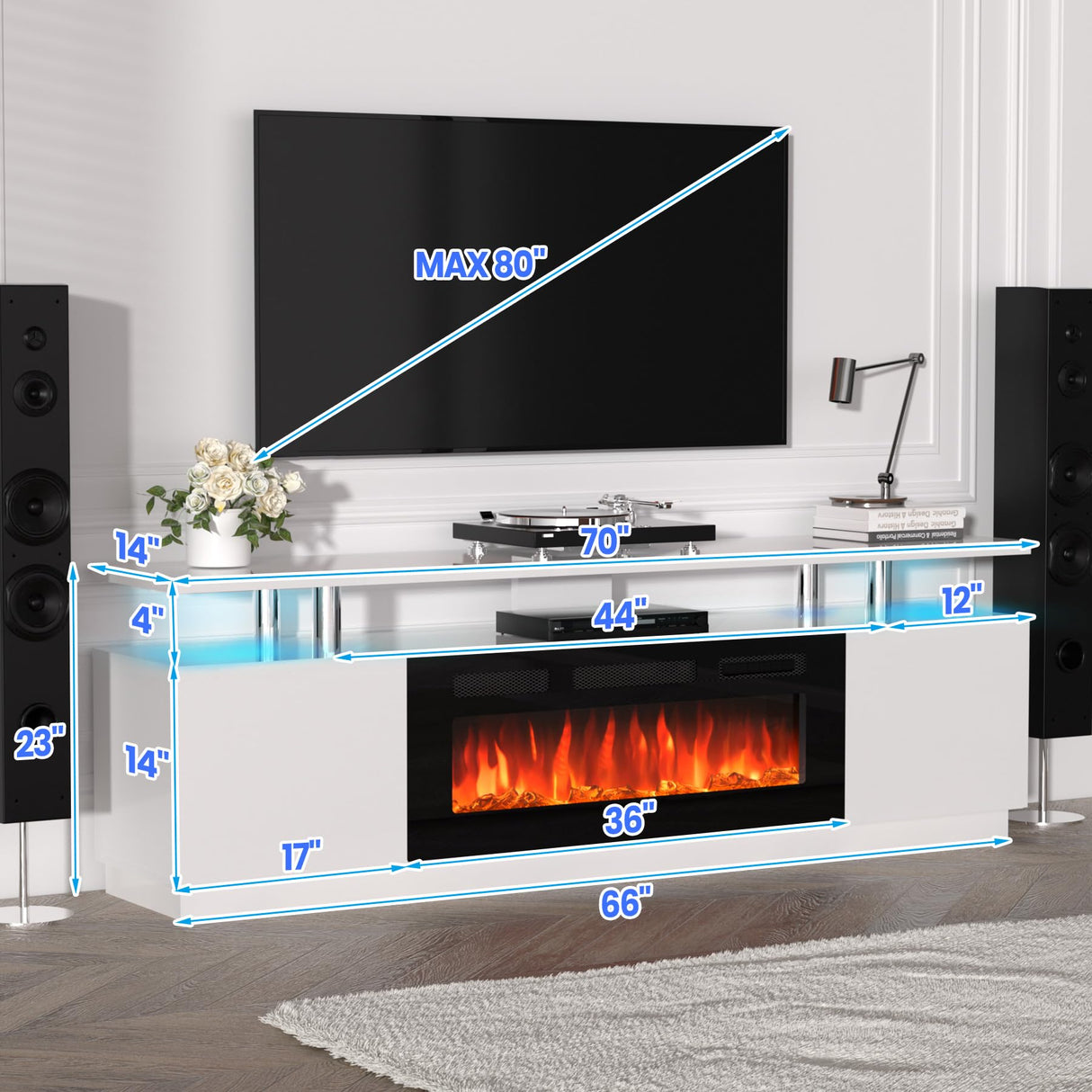 70 Inch Fireplace TV Stand with Storage - White Entertainment Center