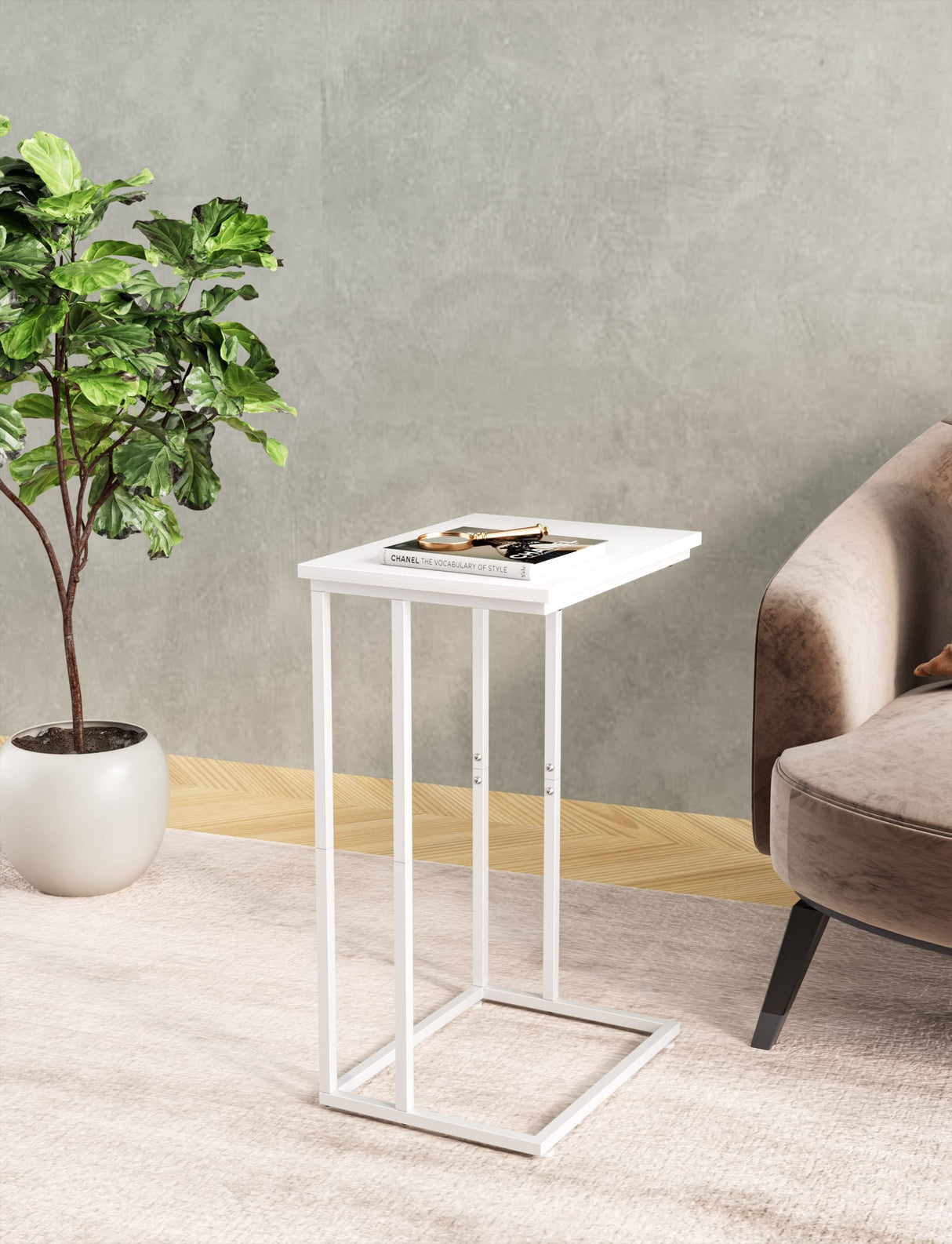 Wide C Side Table,C Couch Table with Metal Frames, Small Snack End Table