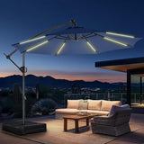 10ft Solar Lights Offset Cantilever Patio Umbrella - with Light and Base, LED Lighted