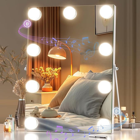 Vanity Mirror with Lights and Bluetooth Speaker, 11" x 14" Hollywood Mirror, Makeup Mirror