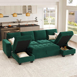 Modular Sectional Sleeper Sofa with Pull Out Bed Velvet Convertible U Shaped Sectional