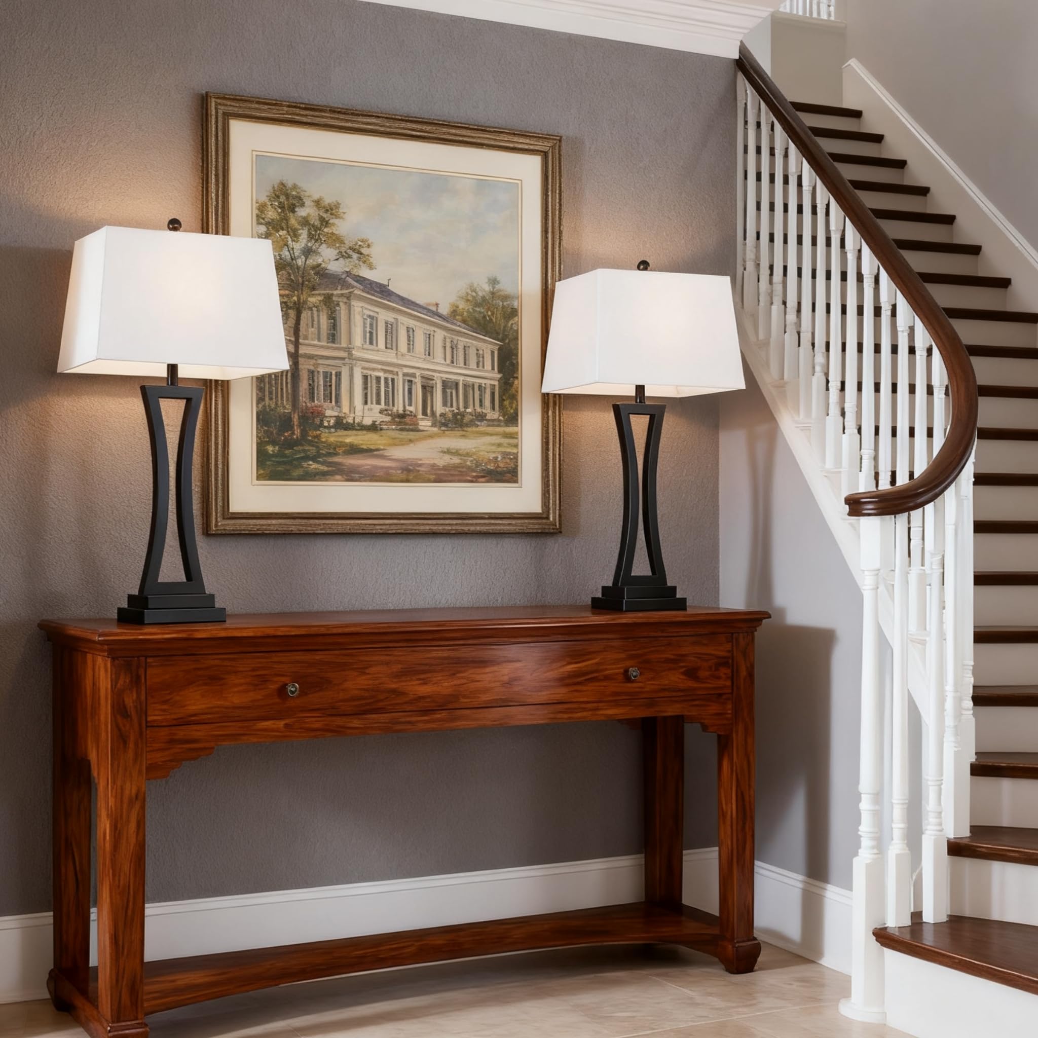 Modern Table Lamps Set of 2 - 3-Way Dimmable with White Rectangular Shade