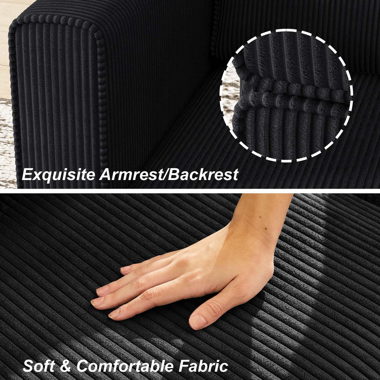 Belffin Modular Sectional Sofa Modern U Shaped Sectional Couch with Storage Seat Modular Couch Corduroy (Black, U Shape Sofa-1)