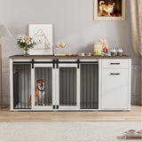 Large Dog Crate Furniture - 71 Inch Wooden Double Crate with Storage