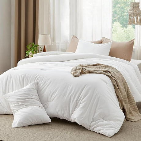 Comforter Set Queen Size Taupe - Cotton Fabric with Microfiber Inner Fill, Queen Comforter Set for All Seasons, 3 Pieces, 1 Comforter (90"x90") and 2 Pillow Cases (20"x26")