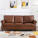 79'' Traditional Faux Leather Sofa Couch with Nailhead Trim, Classic 3-Seater Couch