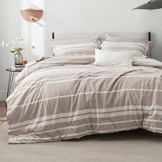 Grey White Striped Comforter for Queen Size Bed