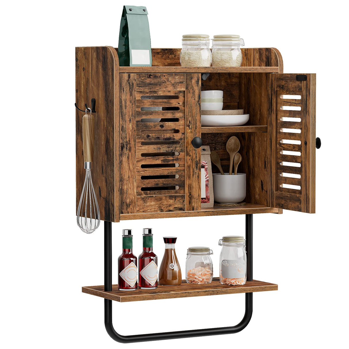 Medicine Cabinet, Double Doors Bathroom Wall Cabinet with Towel Bar