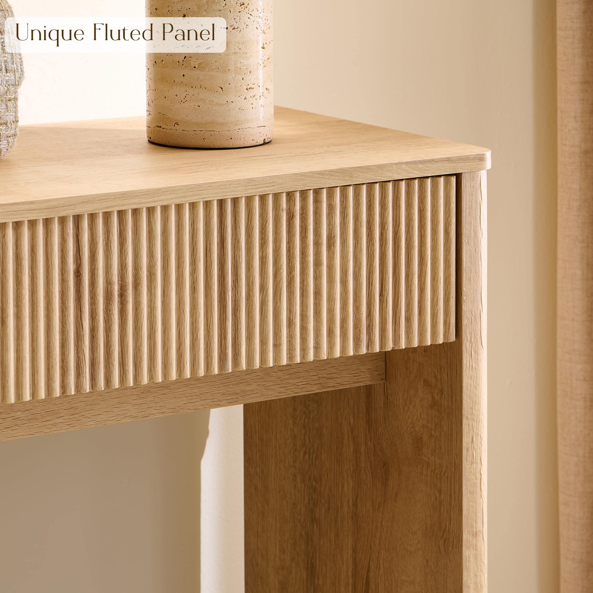 63" Fluted Console Table with 2 Drawers - Natural Oak