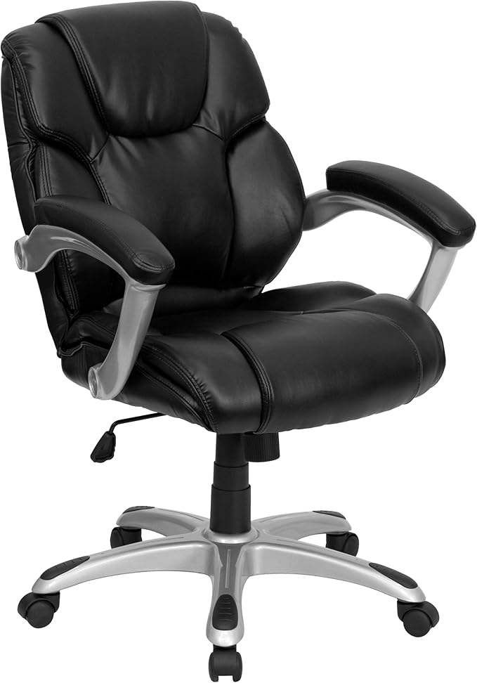 Heather Mid-Back Black LeatherSoft Layered Upholstered Executive Swivel Ergonomic