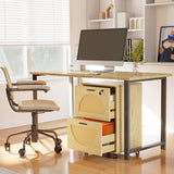 2 Drawer File Cabinet with Charging Station, Rattan Filing Cabinet with Lock