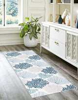 Coastal Coral Area Rug 5x7 - Non-Slip Machine Washable Nautical Beach Carpet