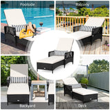 Tangkula Patio Wicker Chaise Lounge Chair, Outdoor Rattan Reclining Chaise w/ 6-Gear Adjustable Backrest, Thick Padded Cushion & Removable Lumbar Pillow, Ideal for Lawn, Beach, Balcony (Black)