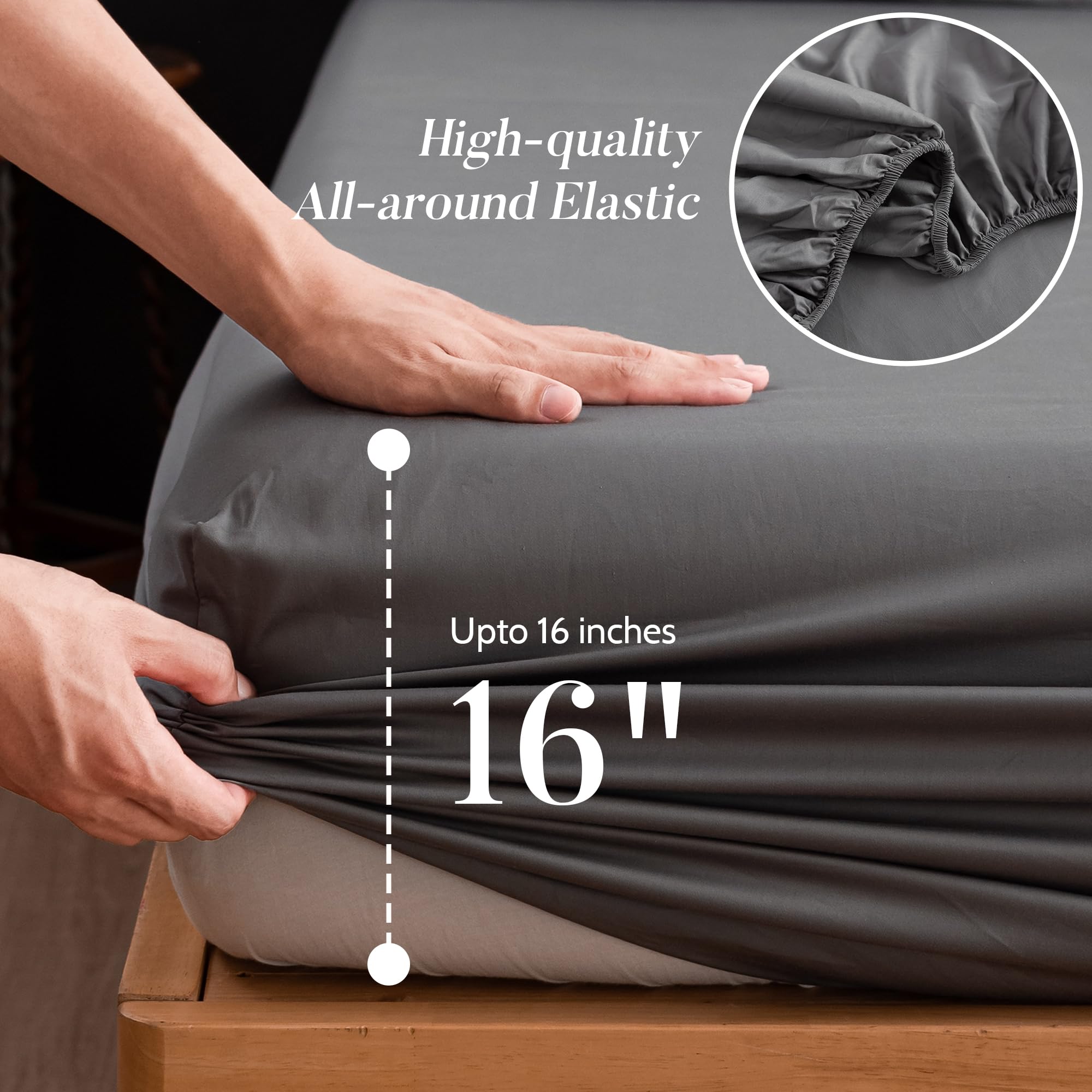 Gray Cotton Queen Size Sheet Set - Sateen Weave 4 Piece 600 Thread Count Bedding Set
